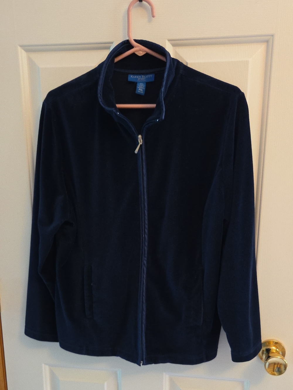 Karen Scott Navy Zip-Up Velour Jacket Size PXL